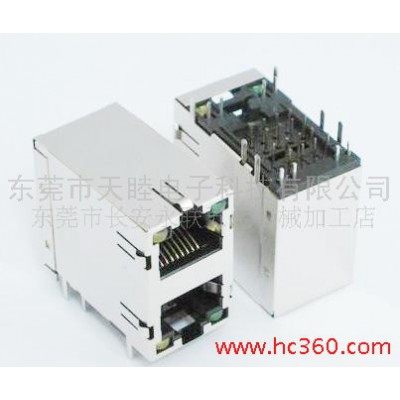 供应**8P8C双层带LED屏蔽带弹片RJ45 PCB网络连接器 PCB网络插座RJ45图1